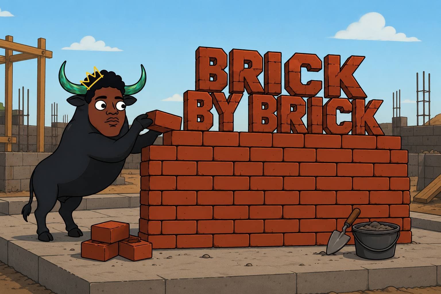 ANSUM building a wall labeled Brick by Brick